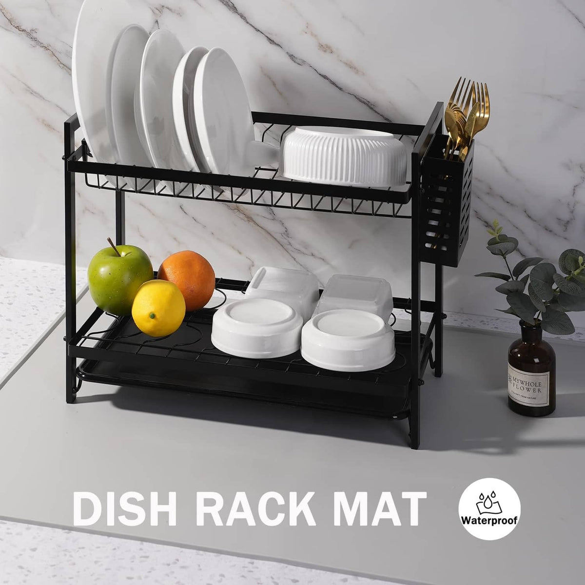 Gray dish rack silicone mat for waterproof protection under a dish drainer