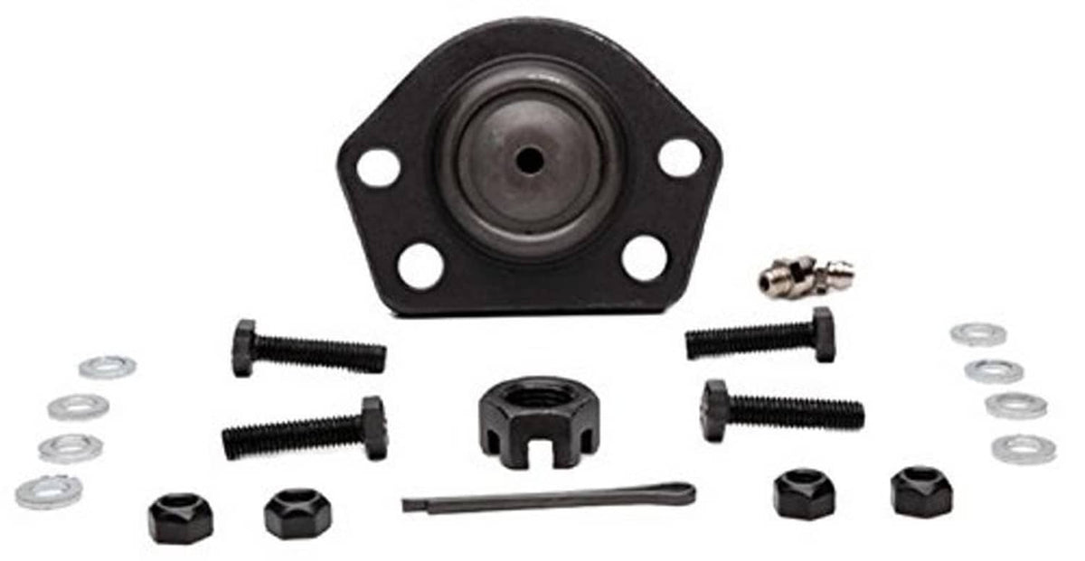 Front upper suspension ball joint assembly with bracket tabs and rubber boot; repair kit hardware included.