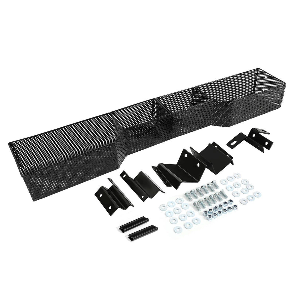 Front golf cart dash storage tray organizer with black mesh baskets and mounting hardware