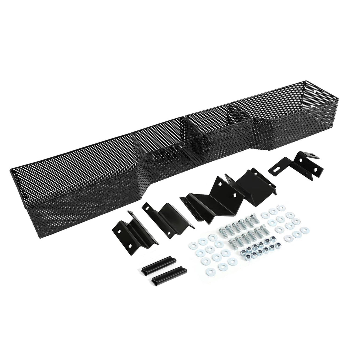 Front golf cart dash storage tray organizer with black mesh baskets and mounting hardware