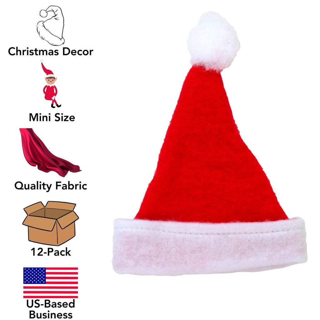 Red mini felt Santa hat with white cuff and fluffy pom-pom