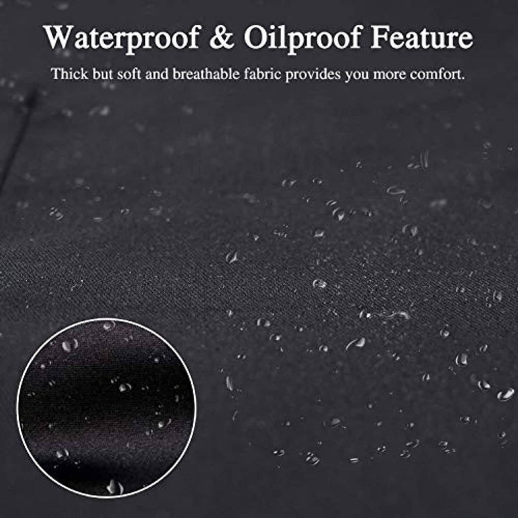 Black apron fabric close-up with water and oil-resistant droplet texture