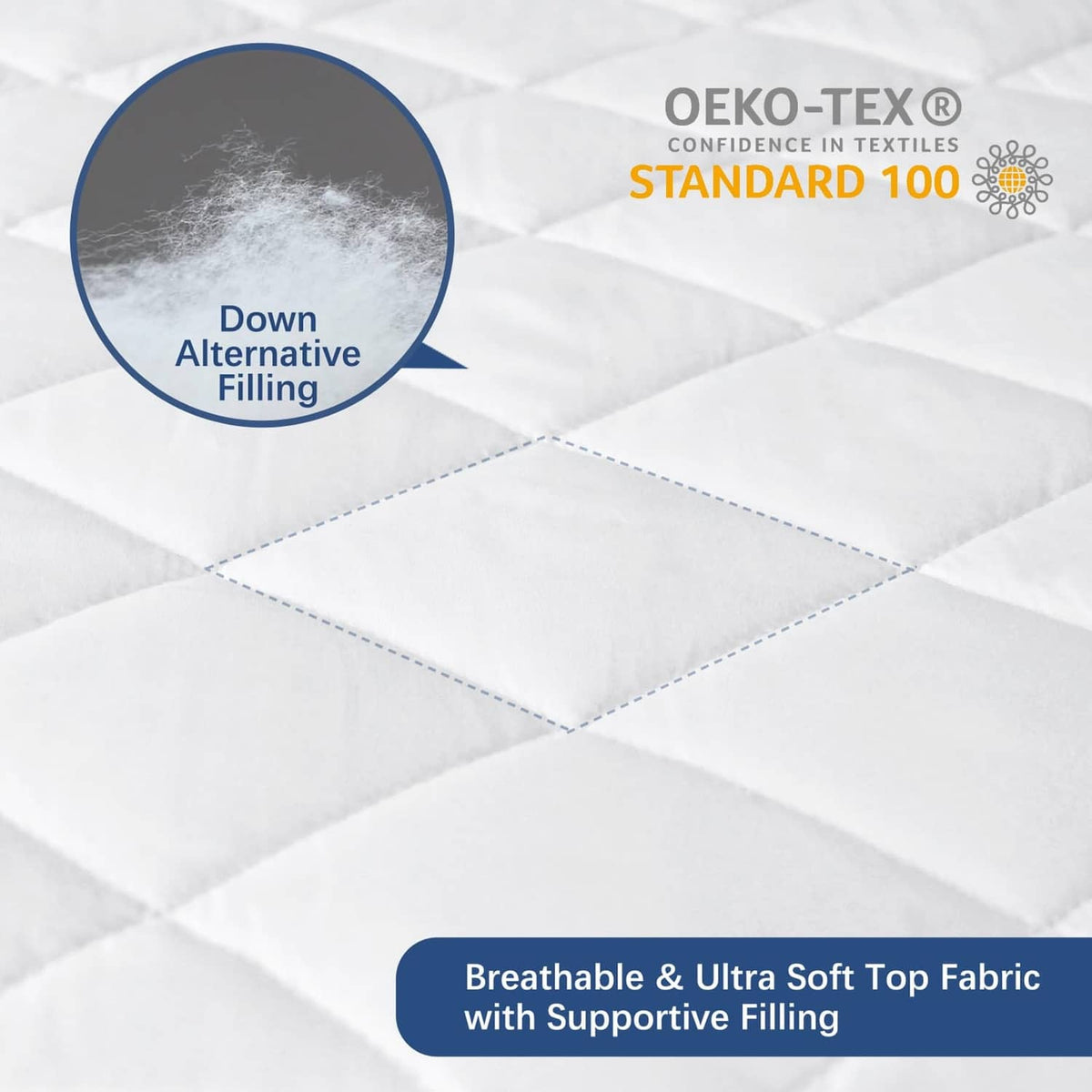 White twin quilted mattress pad protector with breathable, ultra-soft top