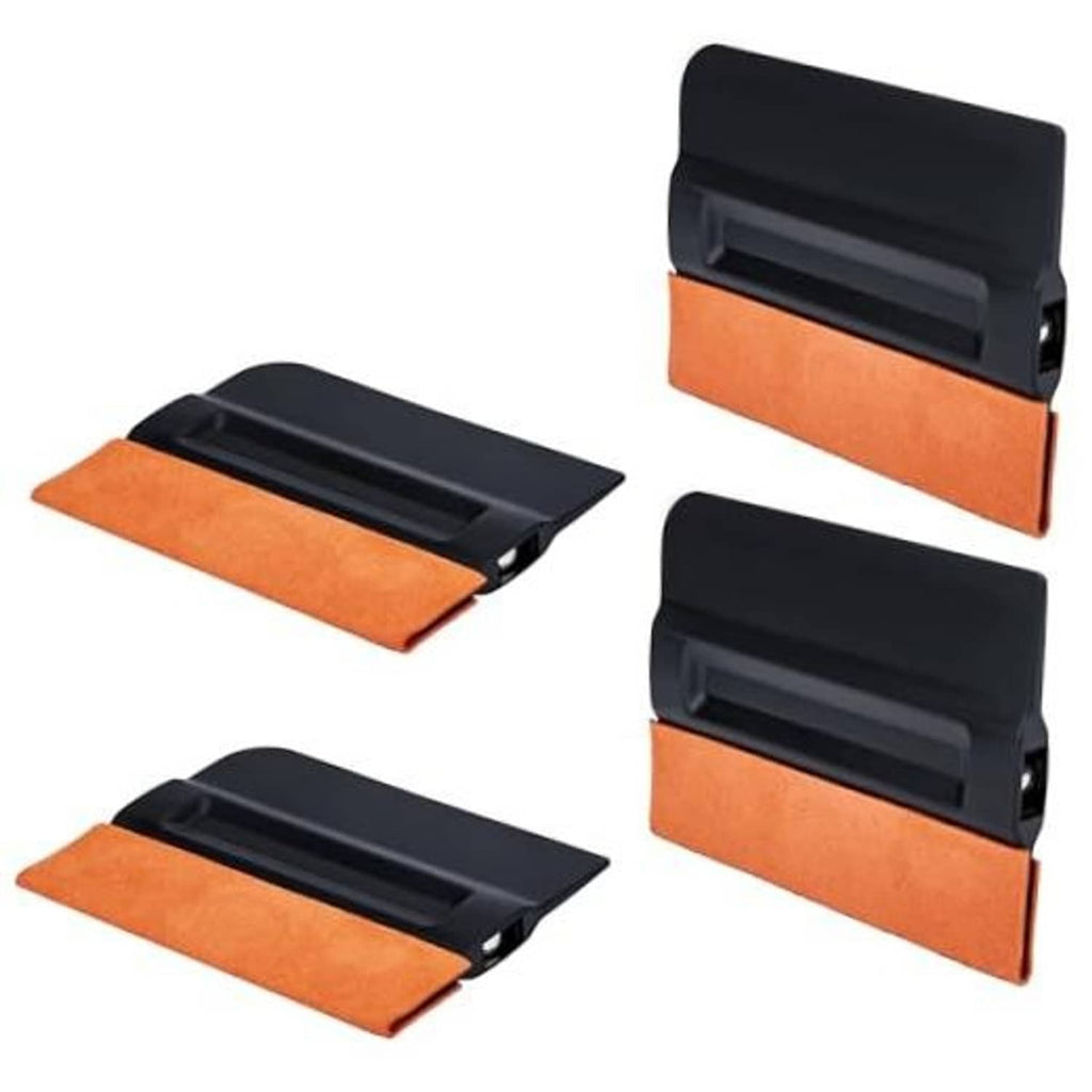 4-piece vinyl felt squeegee set with black magnetic handle and orange felt edge pads