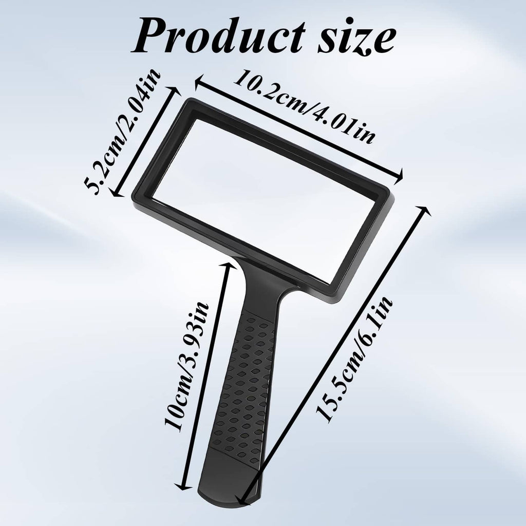 Black rectangular handheld magnifier with ergonomic textured grip