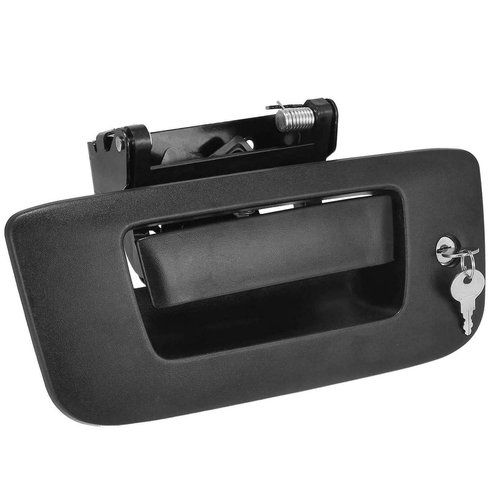 Black tailgate lock kit with exterior handle, lock cylinder, and key
