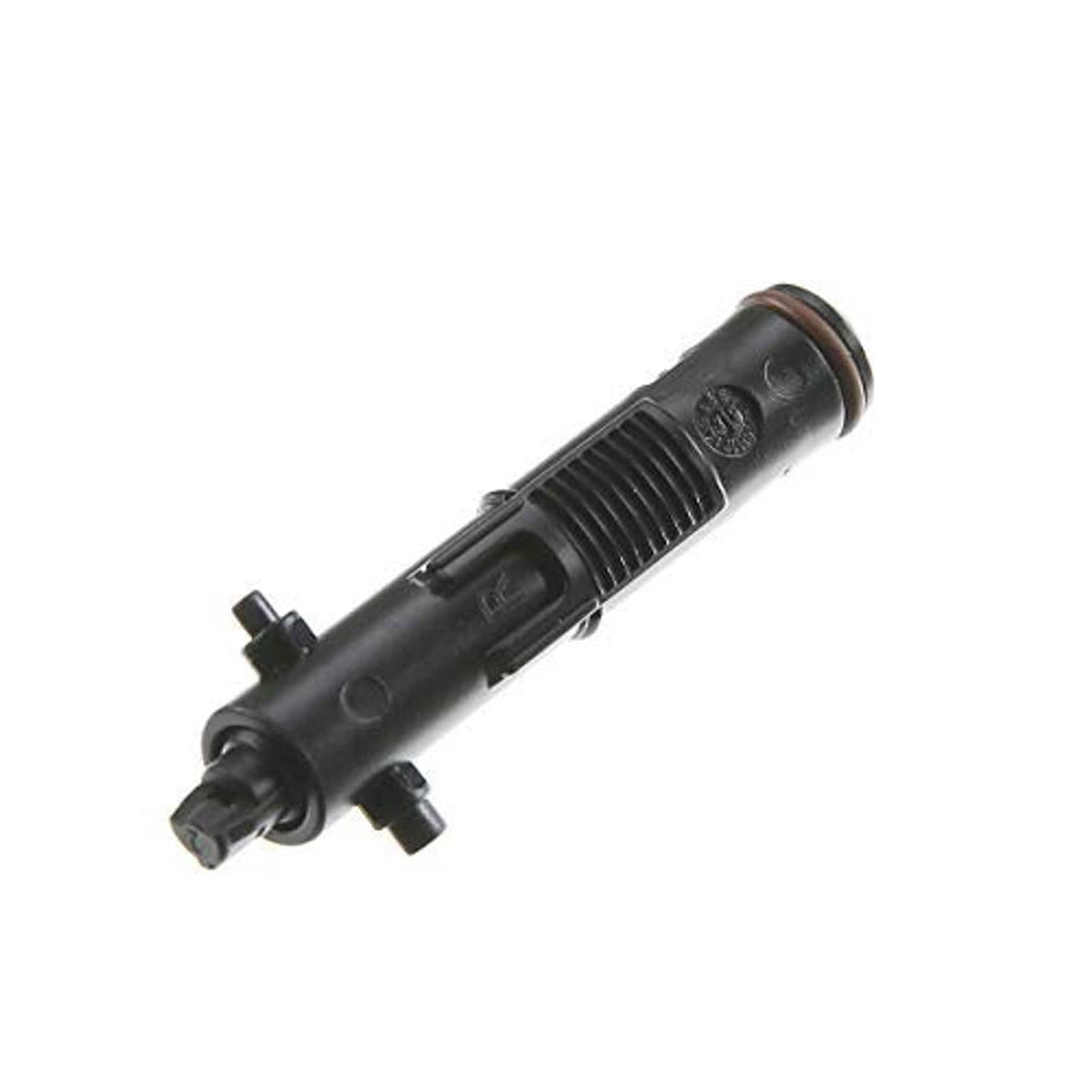 Headlight washer nozzle, black ribbed body with brown O-ring seal