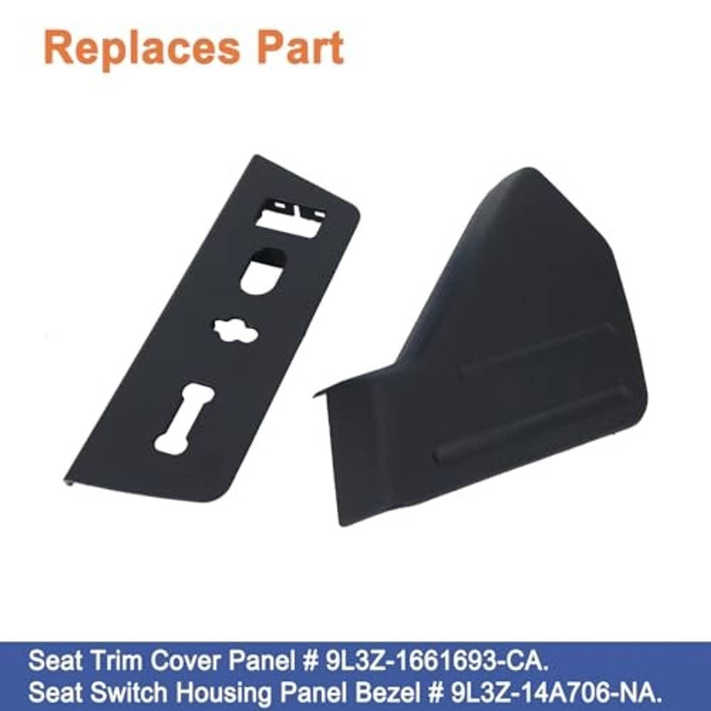 Black seat trim cover panel and switch housing panel, includes part replacement layout