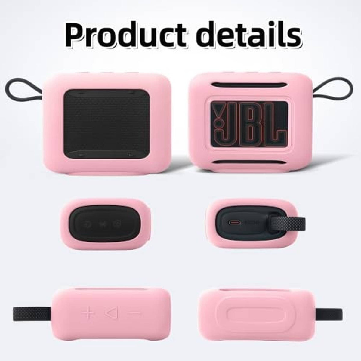 Pink silicone speaker sleeve with front grille and control button cutouts