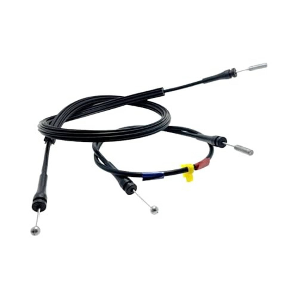Black car door latch release cable with multi-wire section and silver terminal connectors