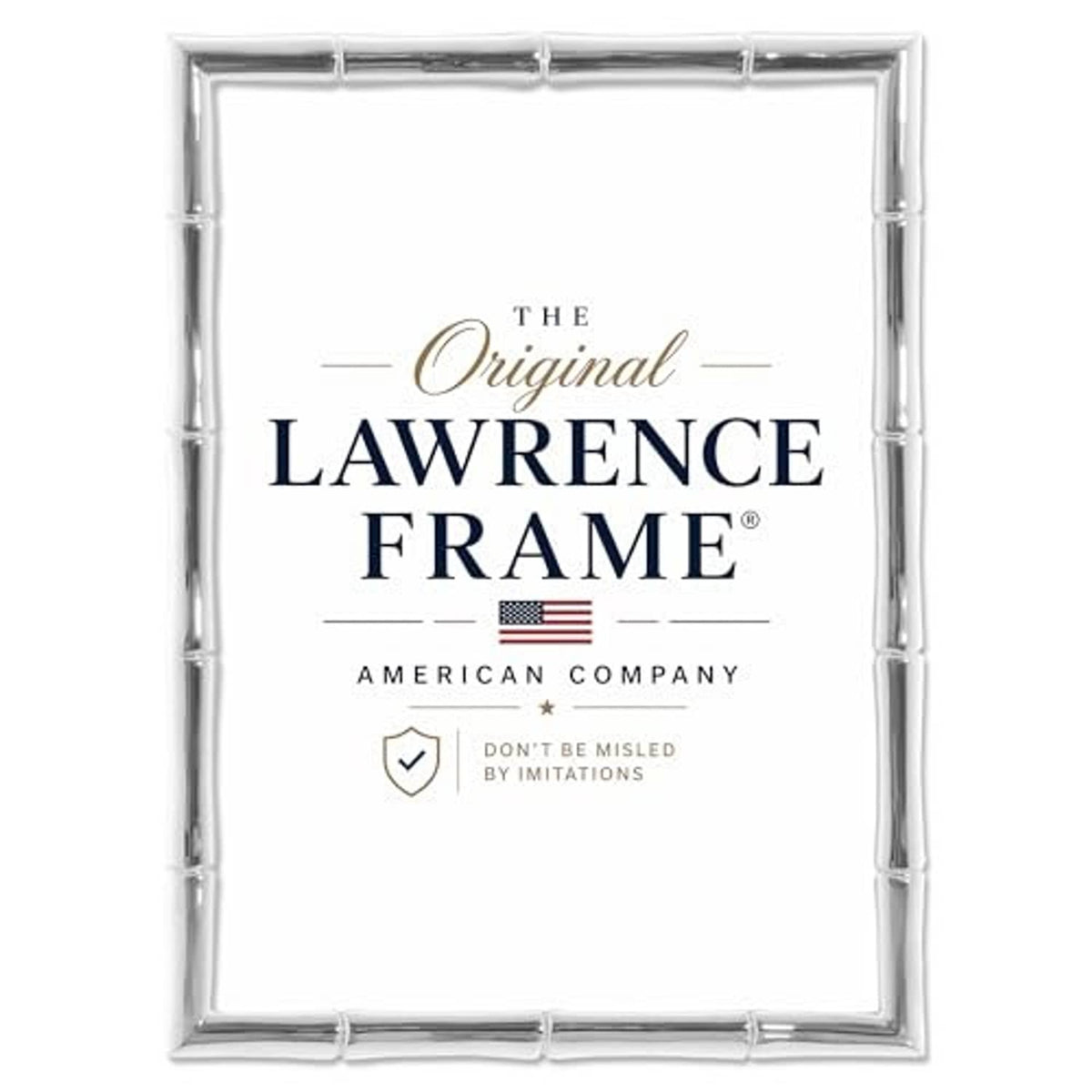 Silver bamboo-style metal 5x7 picture frame with The Original LAWRENCE FRAME logo