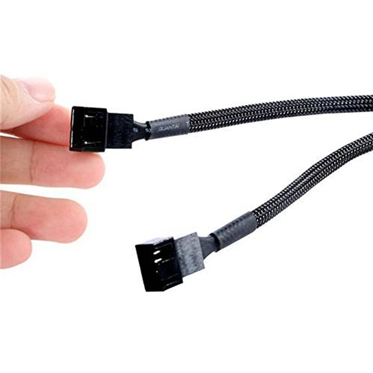 Two 4-pin PWM male plug ends on braided cable, black housings; QUANTA label