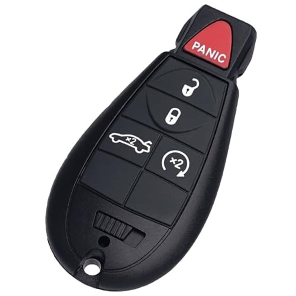 Black key fob remote replacement side view with button icons and key ring hole
