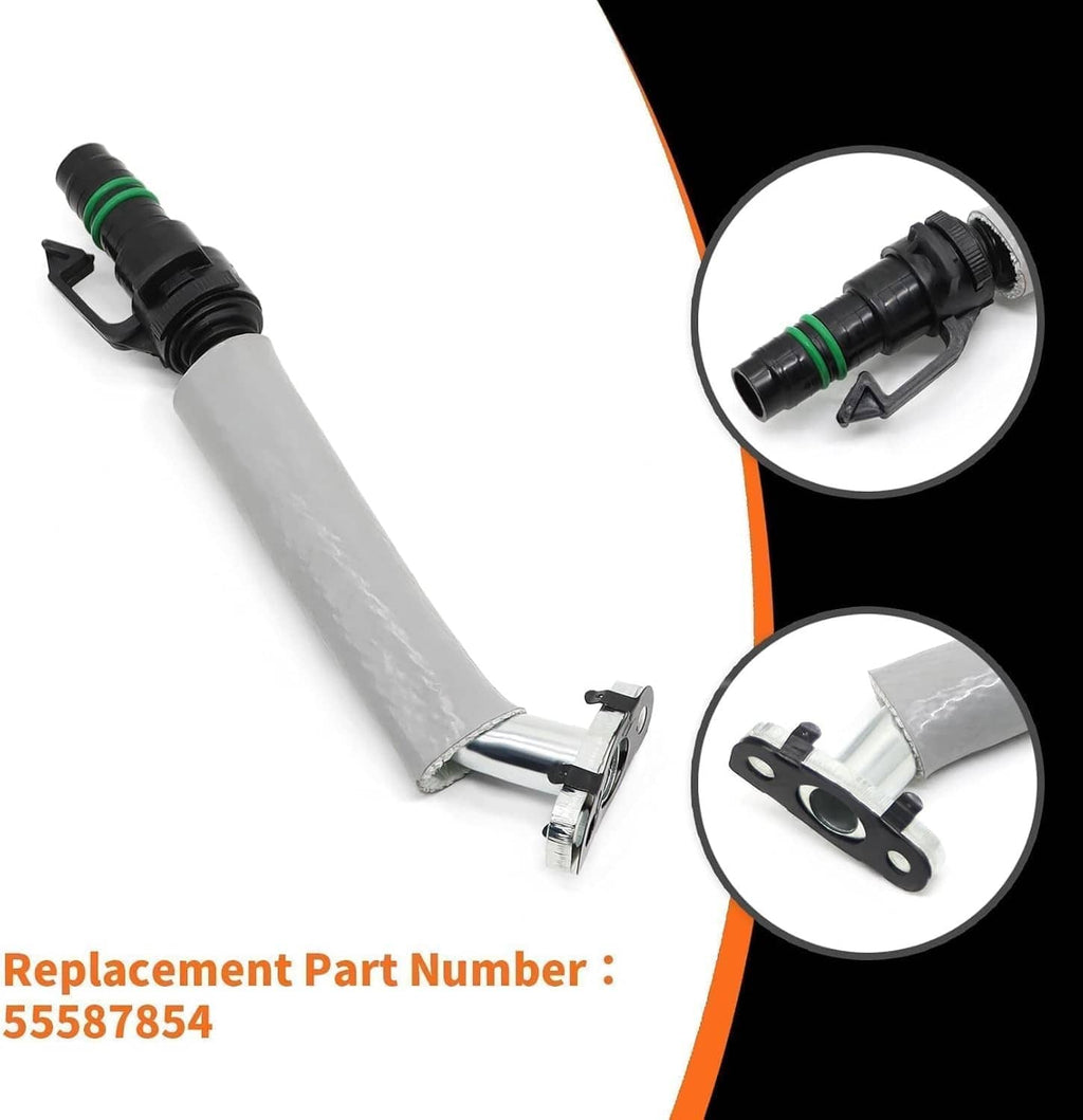 Turbo coolant return hose line with gray sleeve, black connector, and green-ring coupler