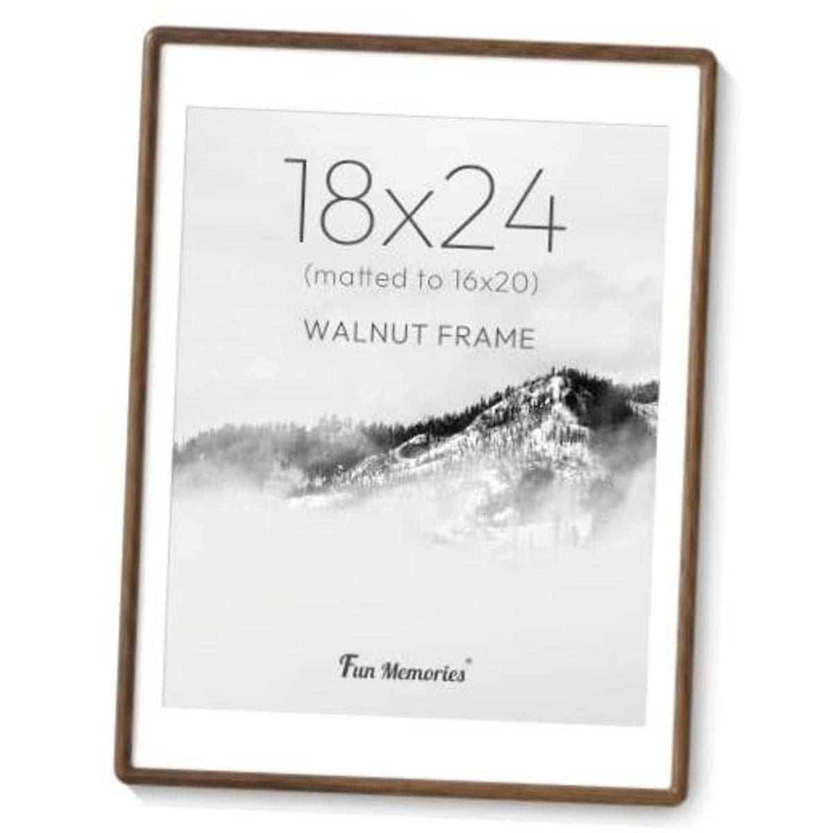 Large walnut wood picture frame with clear front and 18x24 photo mat window