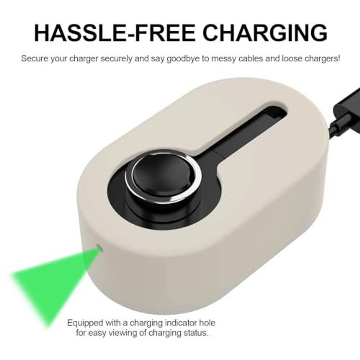 Light beige silicone charger stand holding Oura Ring Gen3 with indicator hole.