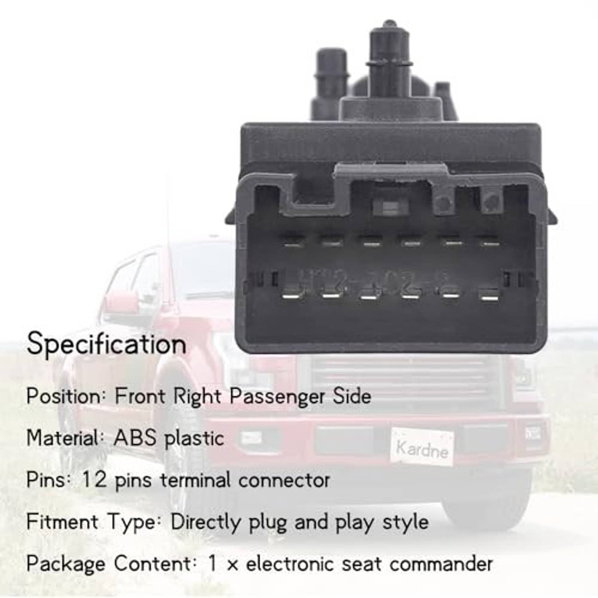 Electric seat control module housing, dark gray with multi-pin connector