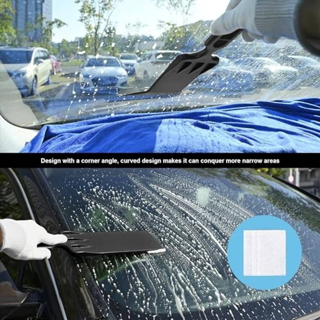 Car window tint squeegee tool smoothing film on glass surface