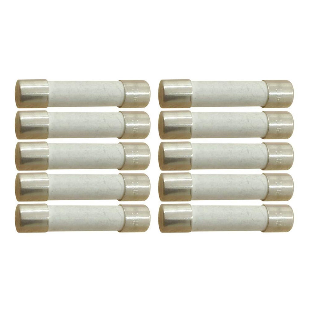 Ceramic time-delay fuses with silver end caps and off-white ceramic tubes, 8-pack