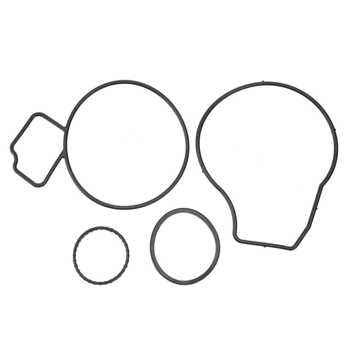 Assorted gasket O-rings and gasket seals in black rubber and thin metal rings