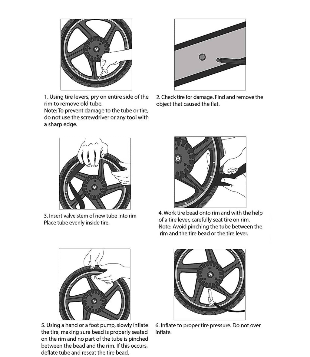 Scooter inner tube replacement steps diagram for installing and inflating the tube