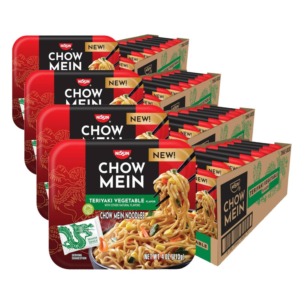 Nissin Chow Mein teriyaki vegetable noodle cups, pack of 4
