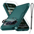 Dark green Pixel 10 Pro XL phone case with lanyard strap, front and back coverage