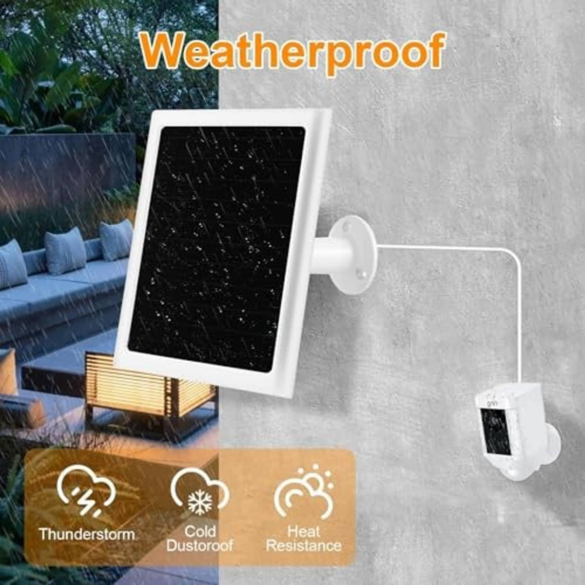 Weatherproof wall-mounted solar panel charger with rain protection display