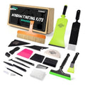 Window tinting tool kit with squeegees, brushes, scrapers, and cleaning pads—assorted set