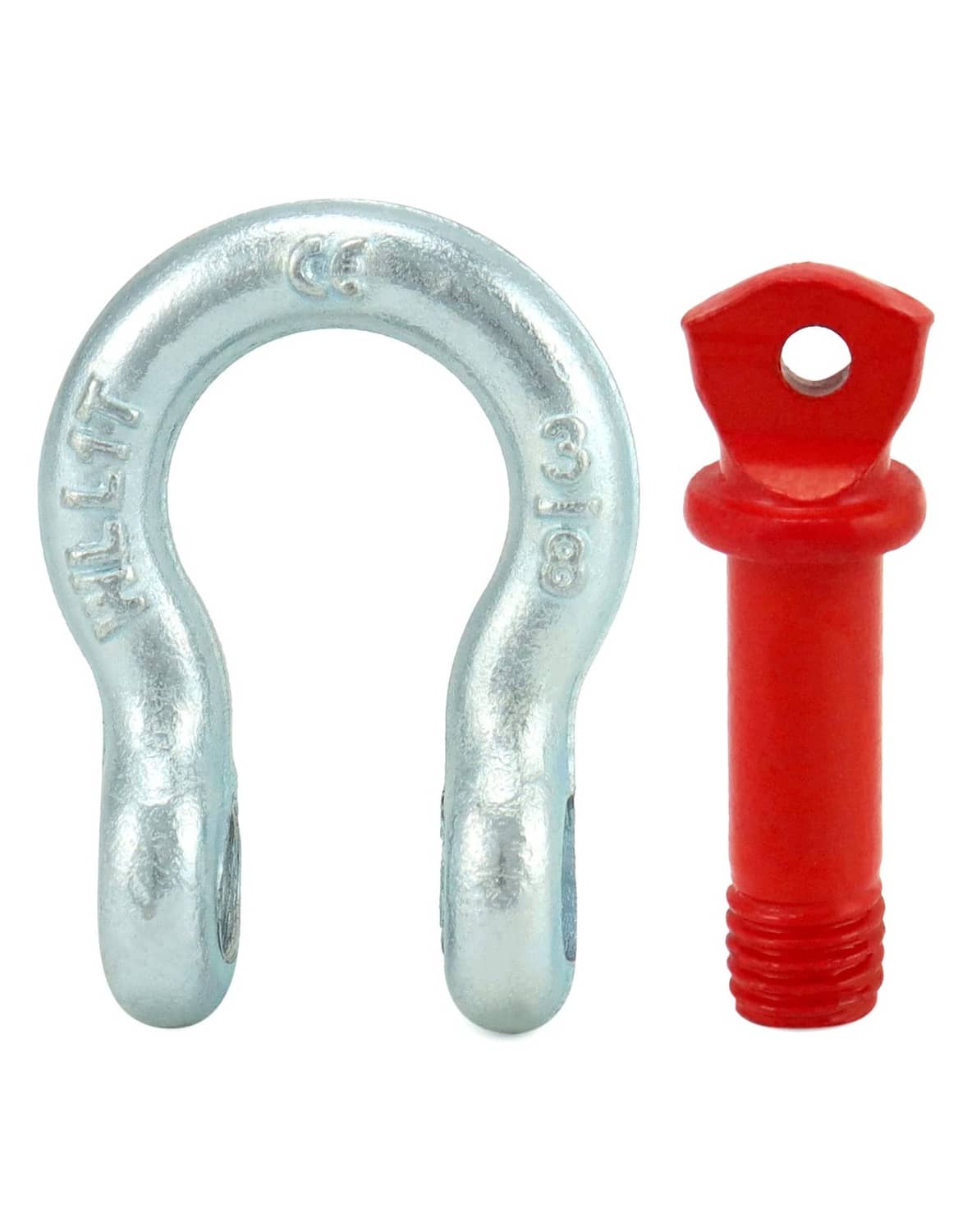 Galvanized D-ring shackle with separate red screw pin with hole