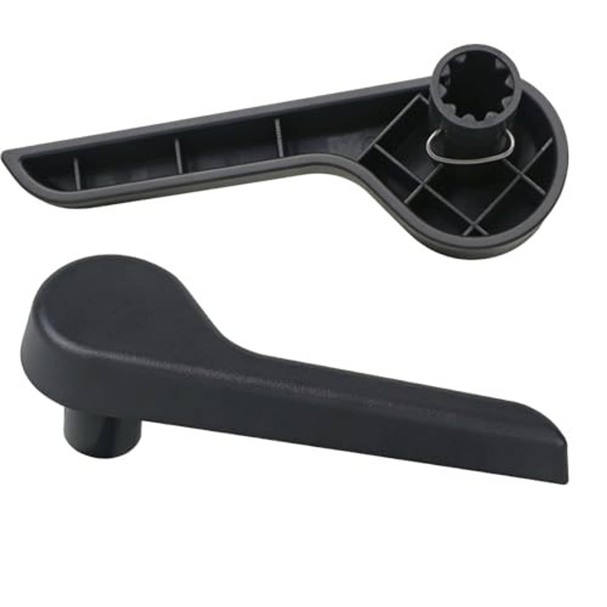 Black seat adjustment handle lever with inner mounting base and socket