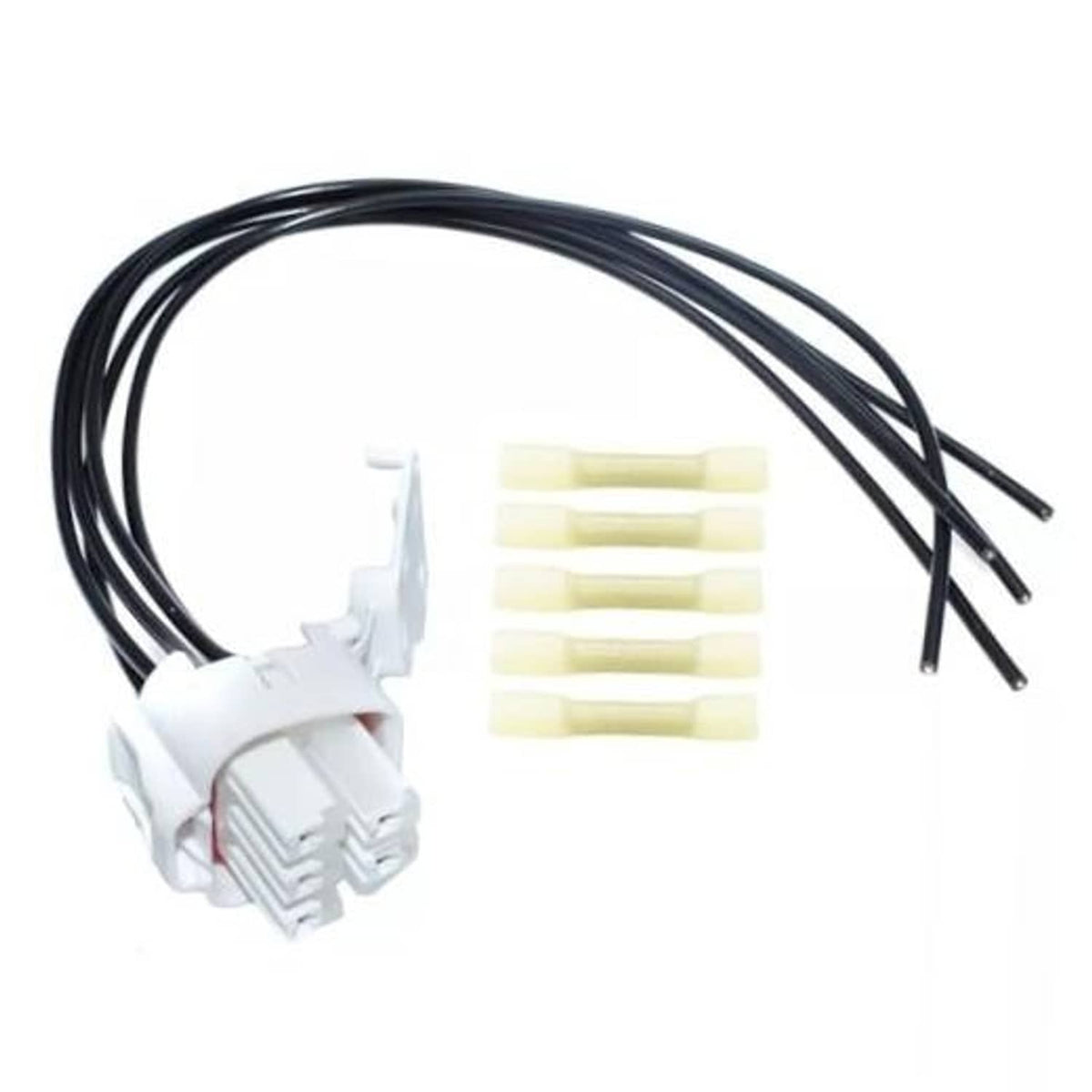 5-pin fuel pump wiring harness with white connector plug and black wire leads