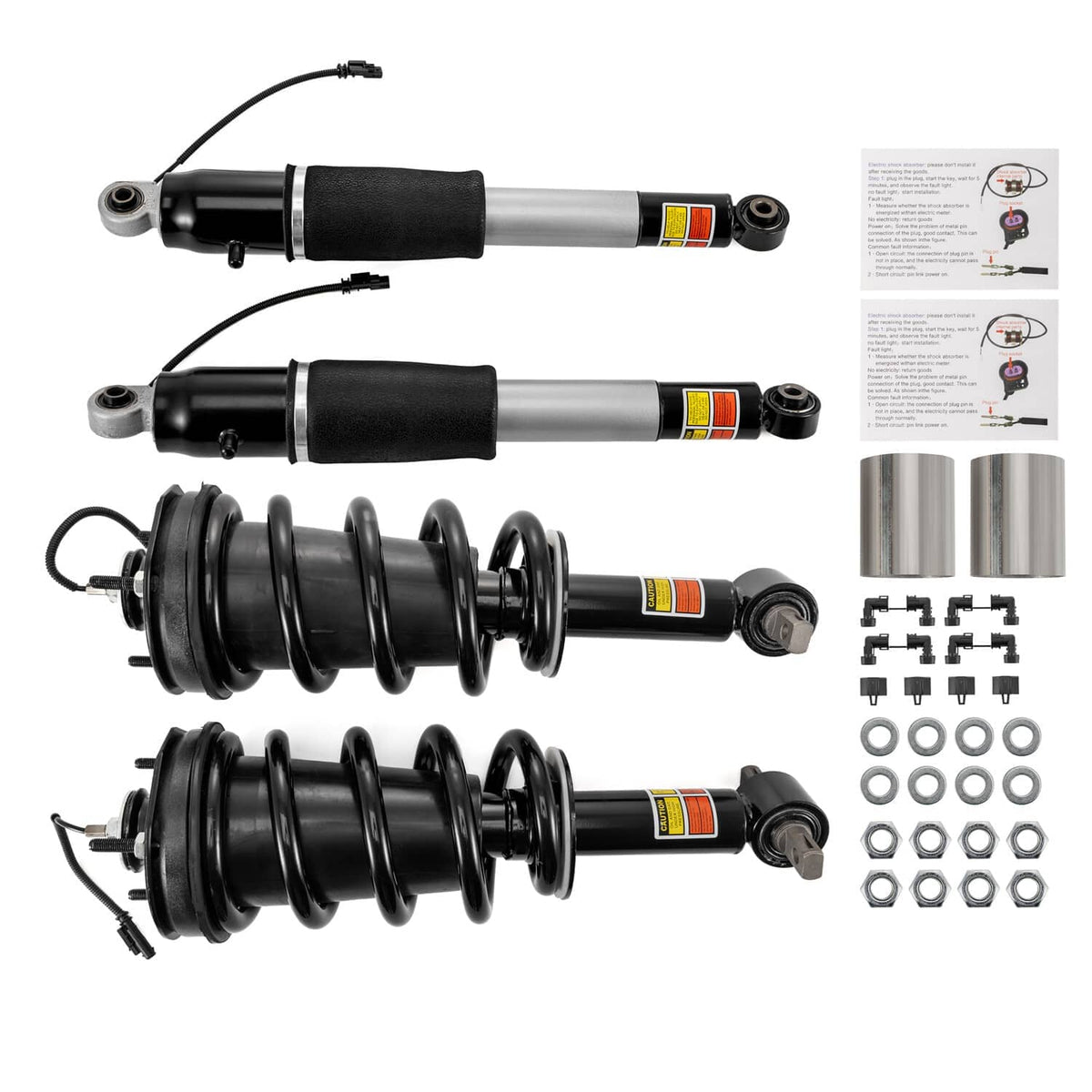 Complete shock strut kit with two struts, two springs, and included hardware pieces