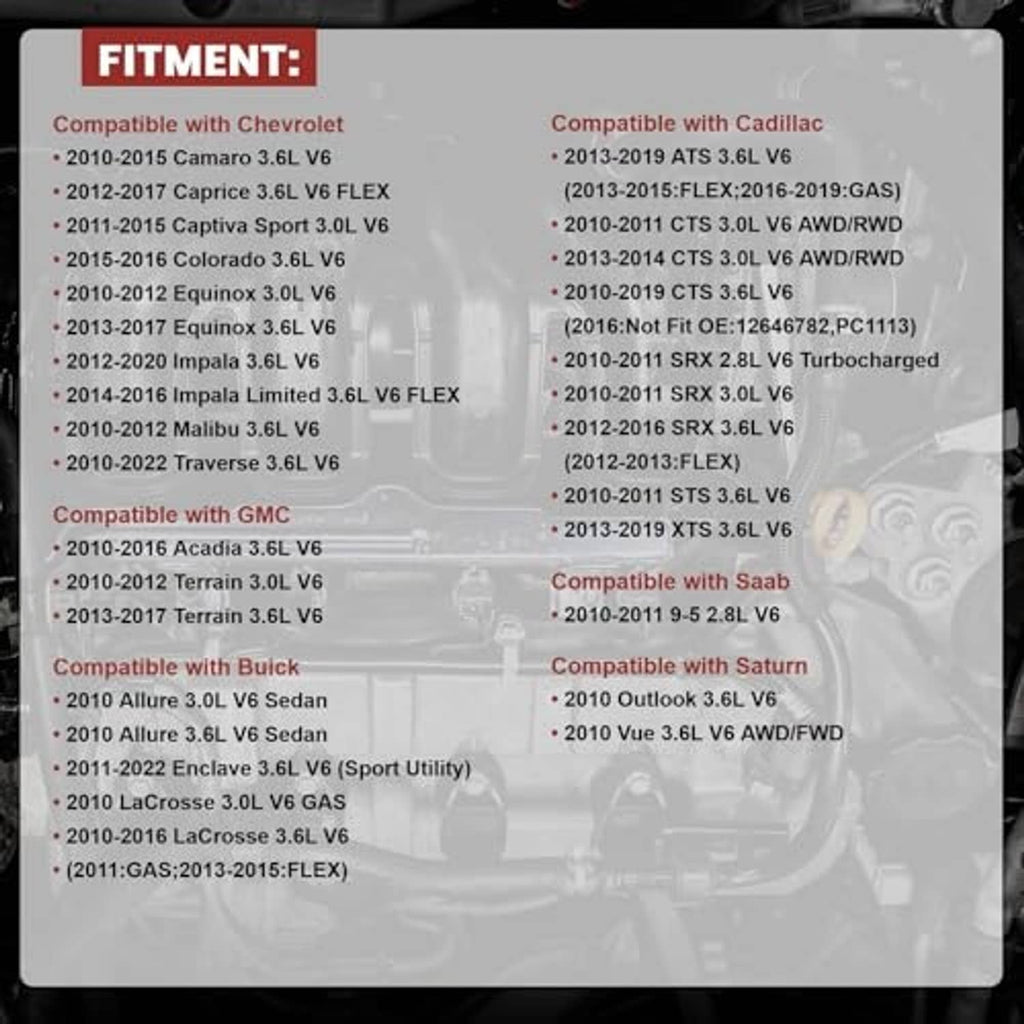 Camshaft position sensor fitment card with vehicle compatibility list