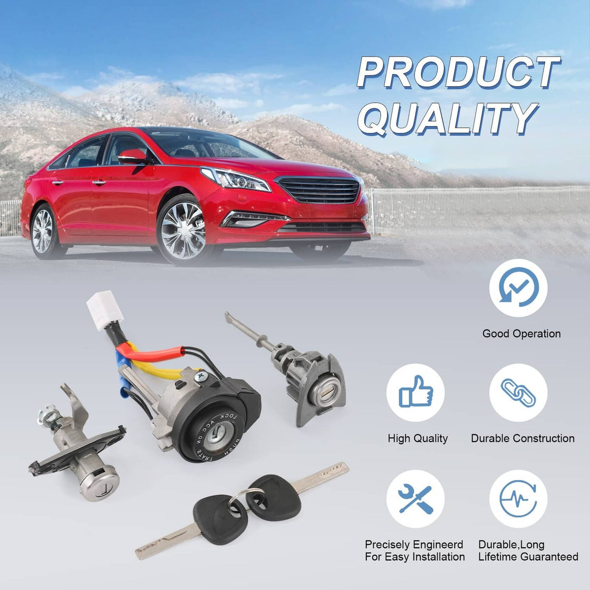 Ignition switch and door lock barrel kit with keys and wiring, shown as bundled parts
