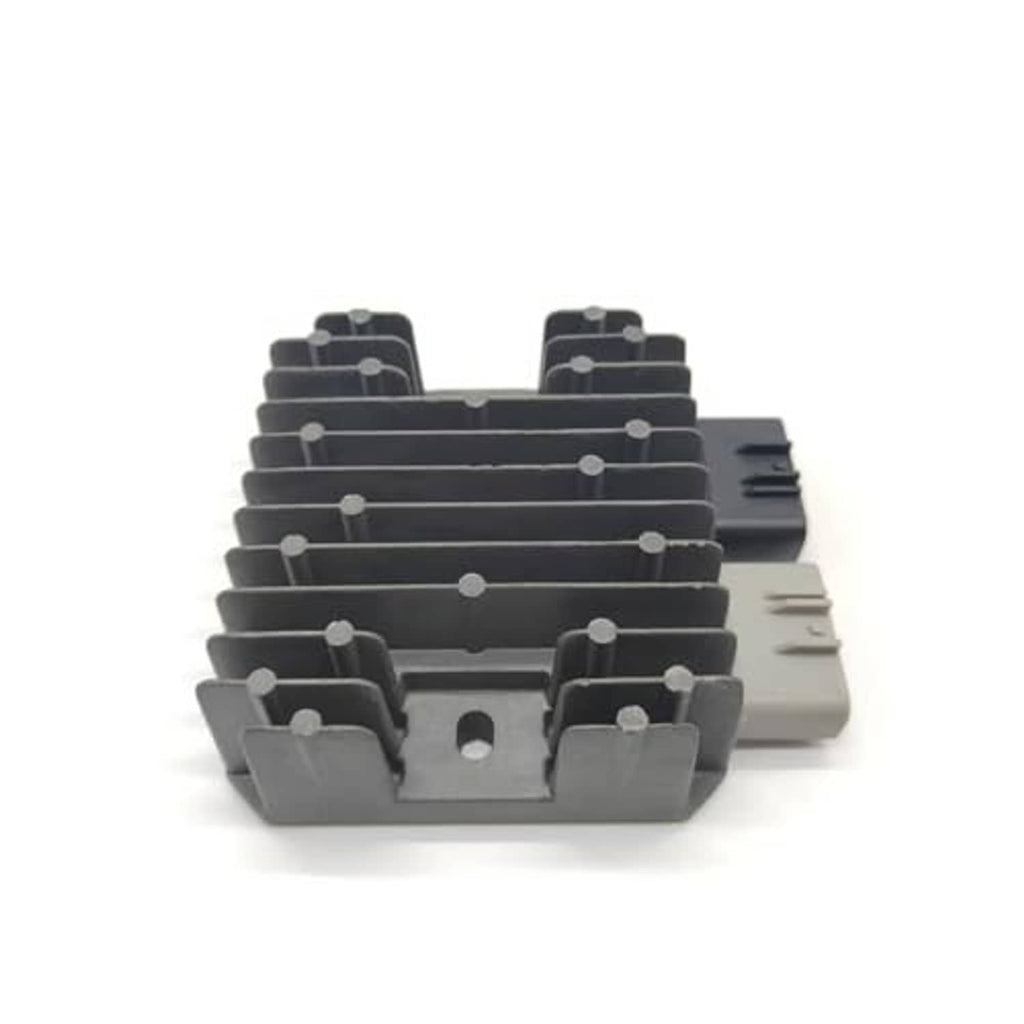Voltage regulator rectifier regulator heat sink with side fins and mounted electronic connectors