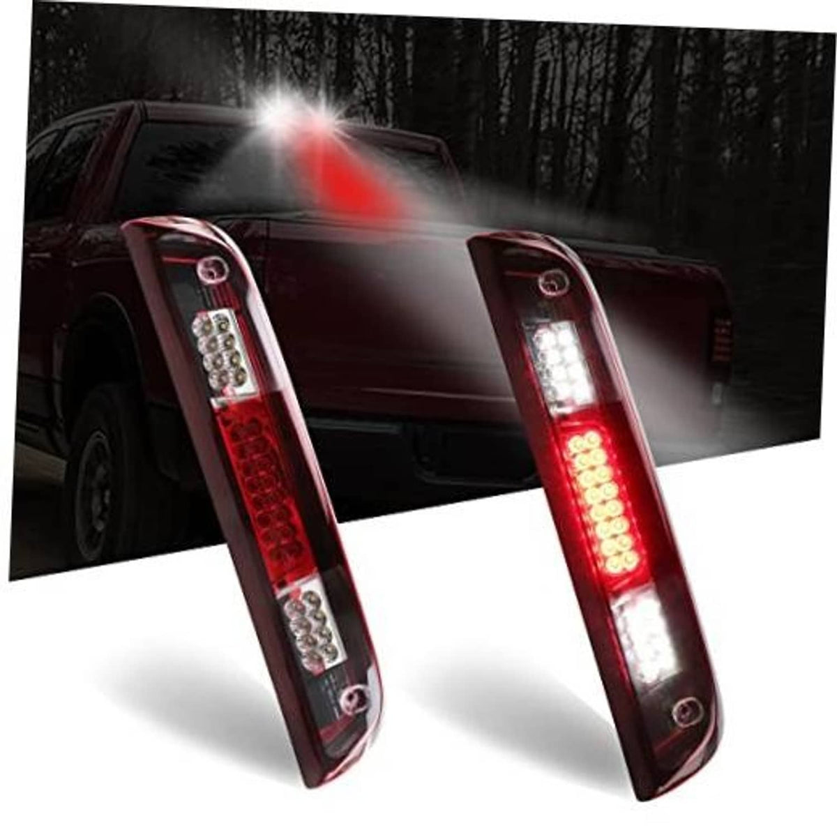 LED third brake light with red lens, slim tall housing, illuminated LED strips