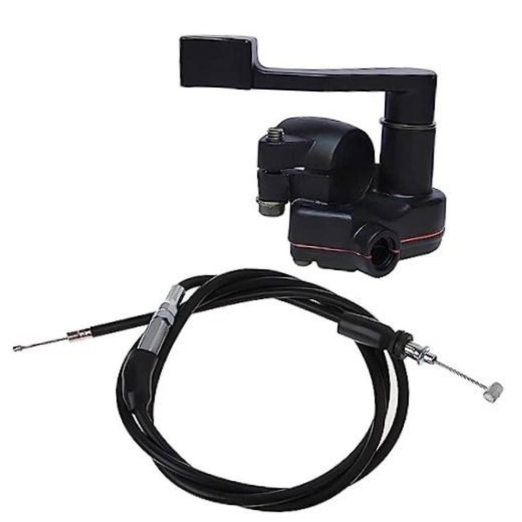 Black thumb throttle handle assembly with attached cable for ATV