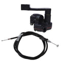 Black thumb throttle handle assembly with attached cable for ATV