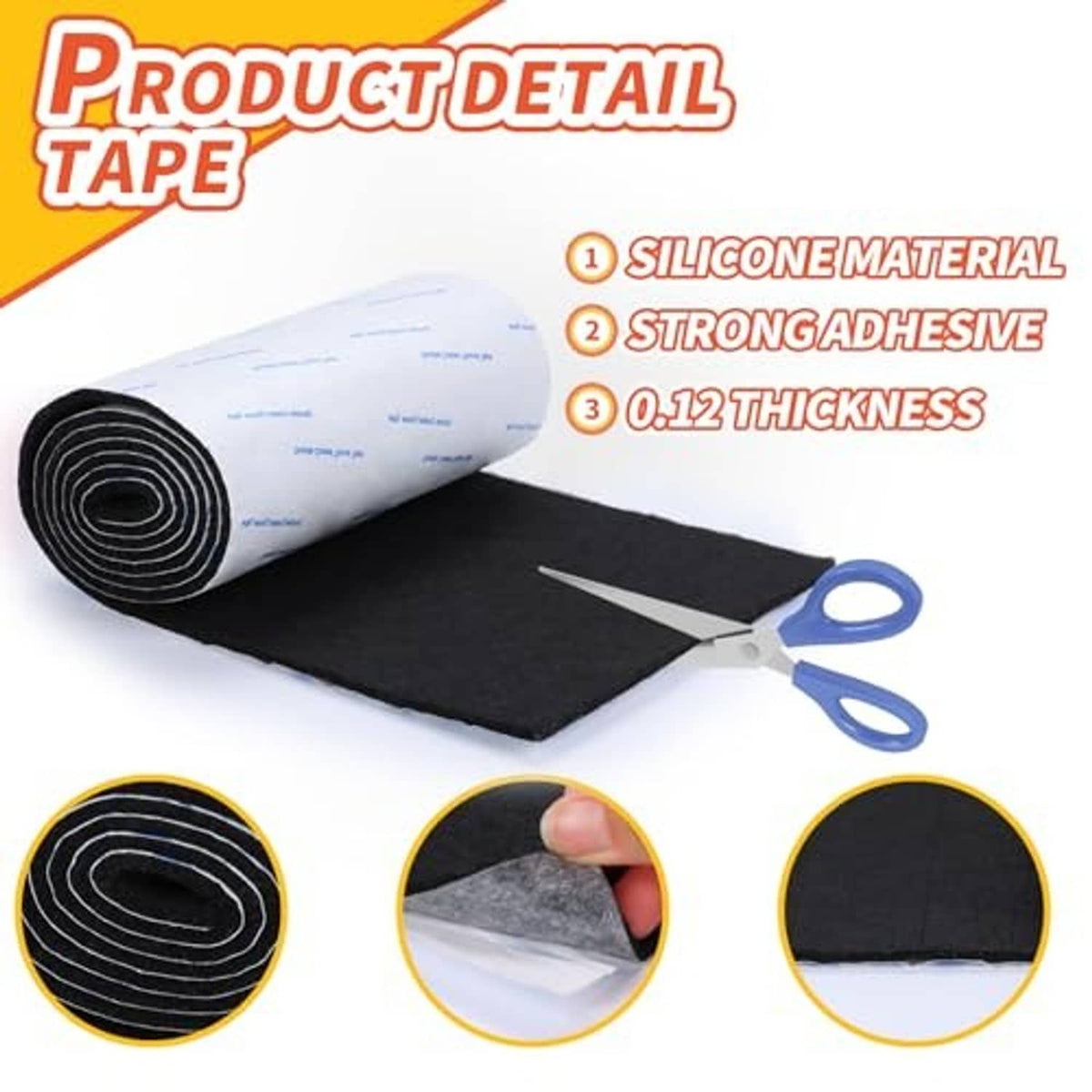 Black felt furniture pad strips with silicone tape detail and 0.12 in thickness