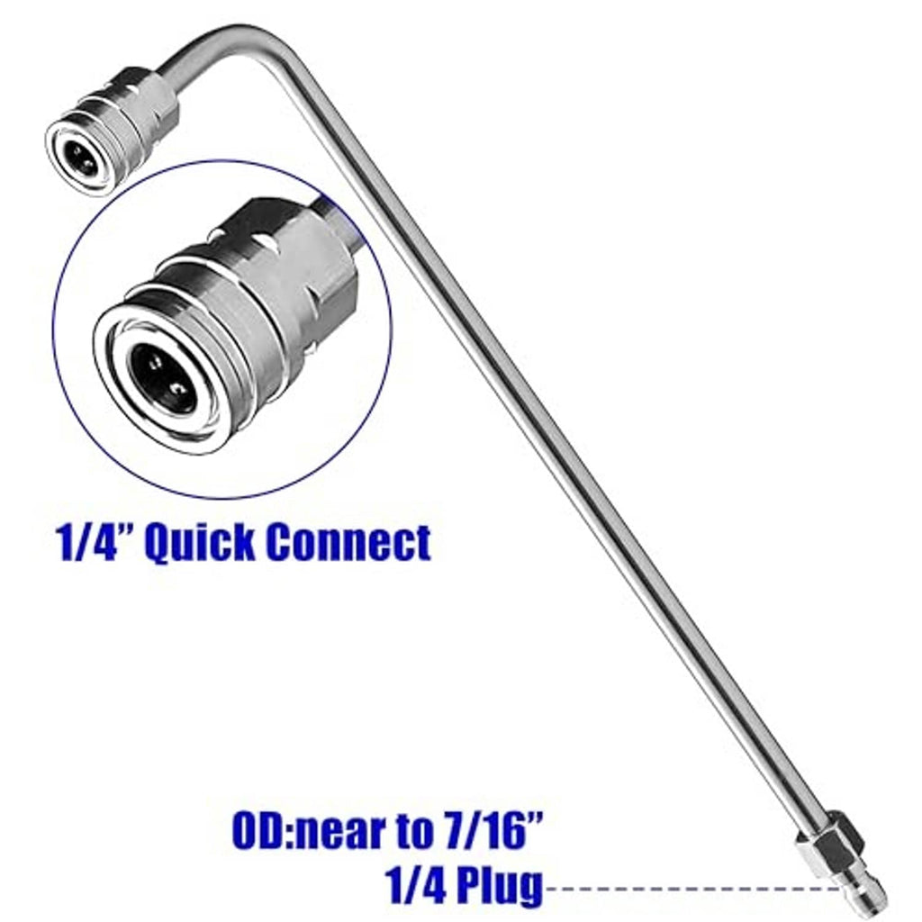 Pressure washer wand extension with quick-connect coupler and 90-degree elbow