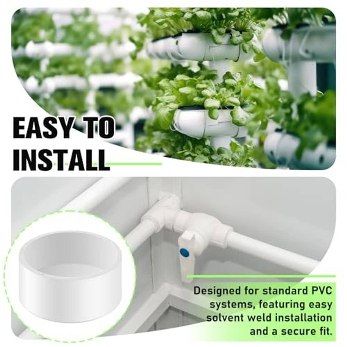 White PVC pipe end cap installed on PVC conduit for standard solvent-weld systems