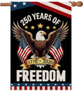 Patriotic garden flag with black background, eagle, “250 Years of Freedom” and USA stripes