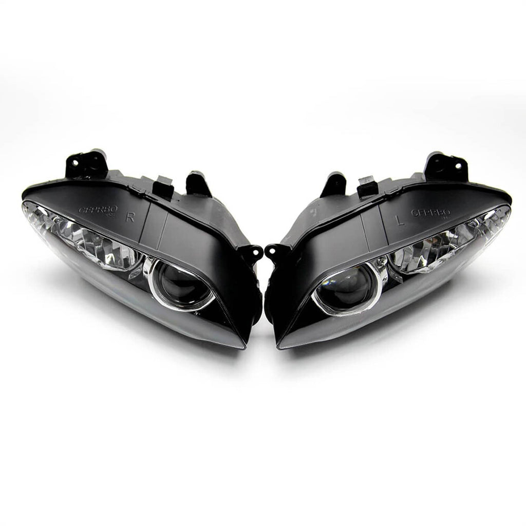 Front headlight assembly with upper stay bracket, black housing dual headlights