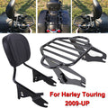 Black motorcycle sissy bar backrest with luggage rack, curved mounting brackets