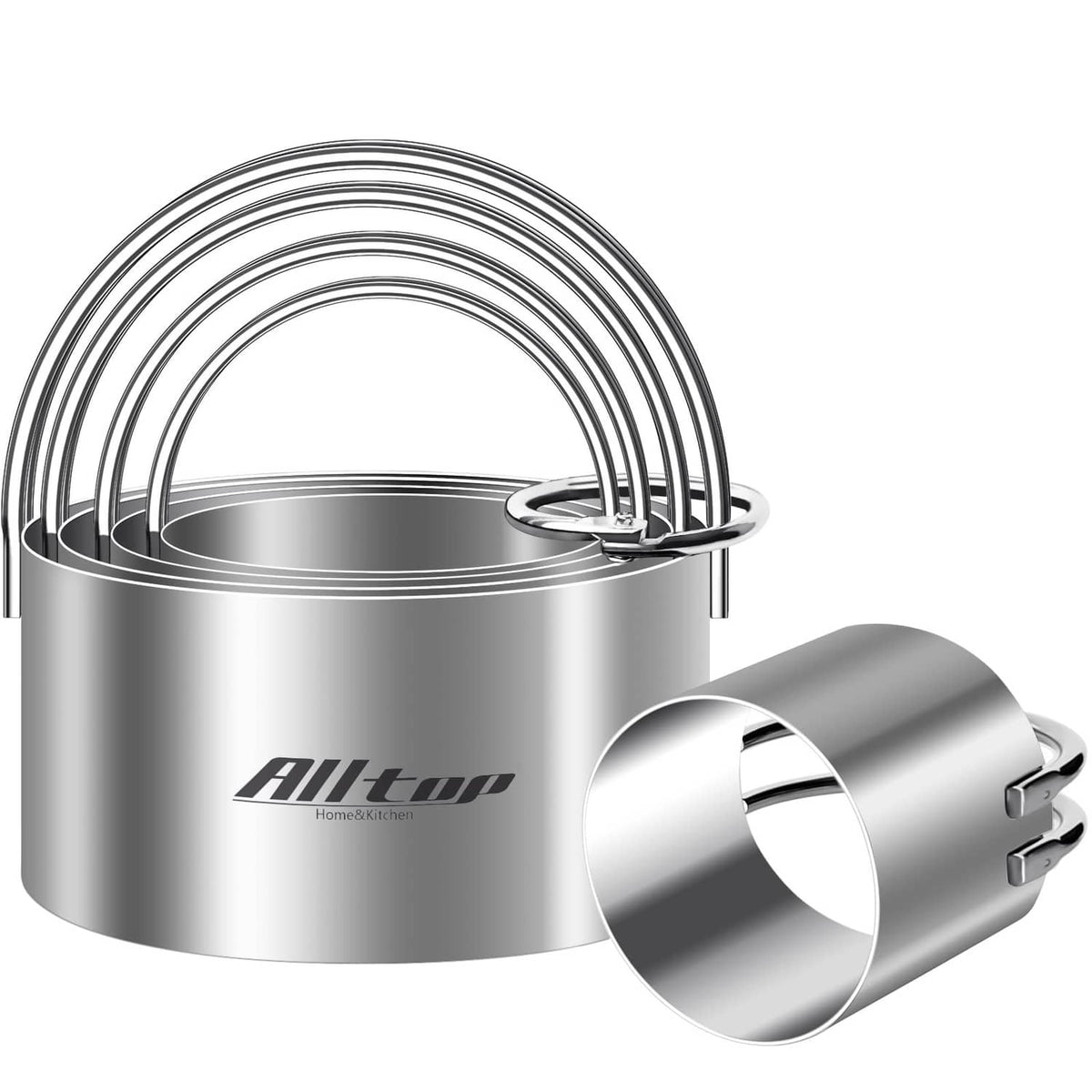 Stainless steel round biscuit cutter set with handles, silver