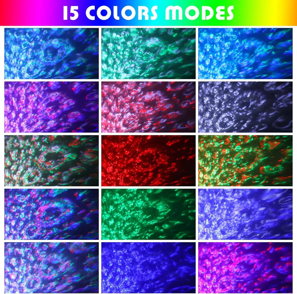 LED color mode grid showing 15 ocean-wave lighting options