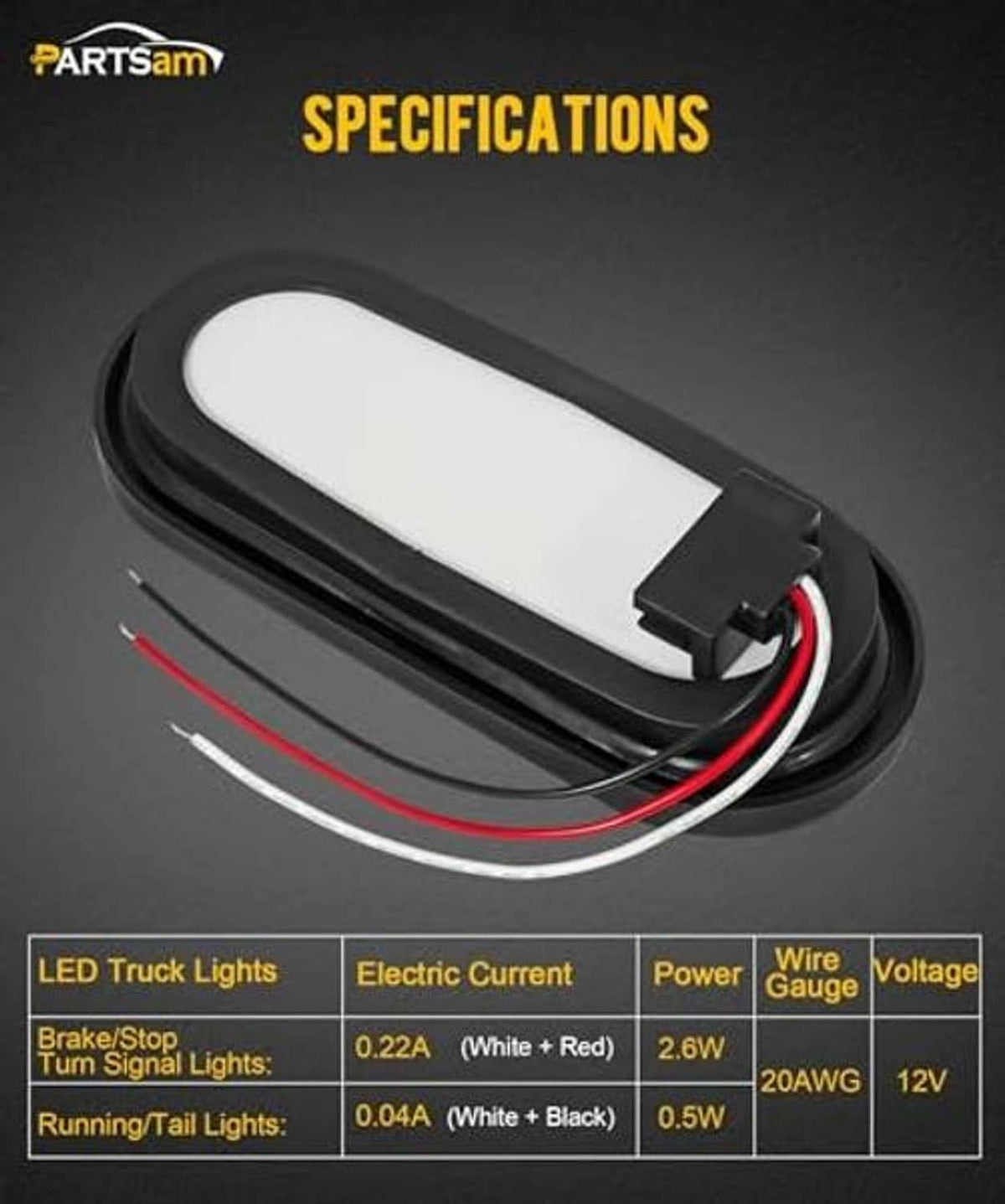 Oval LED trailer tail light housing with wiring leads and connector plug