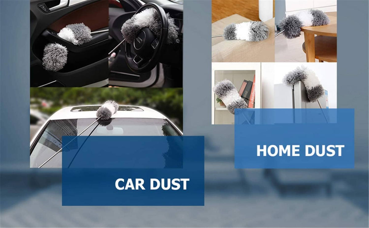 Microfiber duster heads for home and car dusting, with gray-and-white fluffy bristles