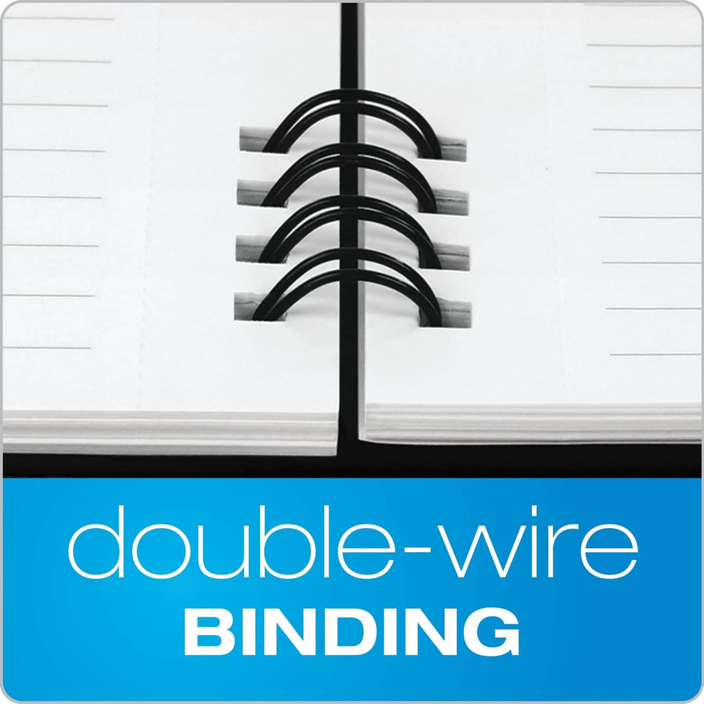Notebook with double-wire spiral binding showing lined paper